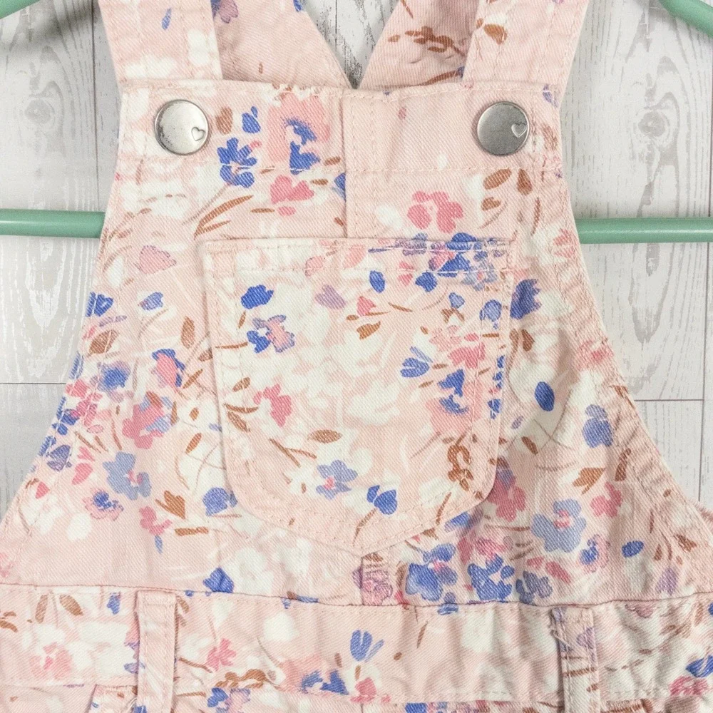 The Children's Place Floral Overall Shorts Girls 18-24M Pink Cotton Cute